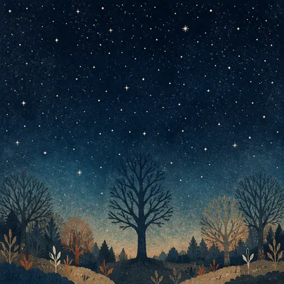 Starry Night Sky Above Silent Woods