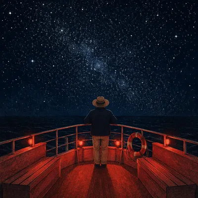 Solitary Boat Under Starry Night Sky