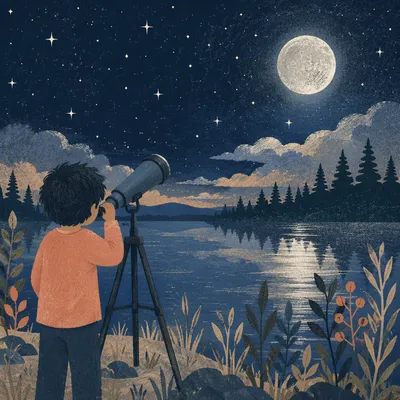 Moonlit Stargazing by a Quiet Lake