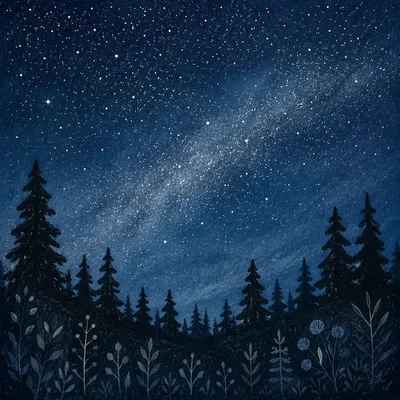 Starry Midnight Forest Under Creation Sky