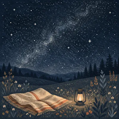 Starry Meadow Under Vast Night Sky