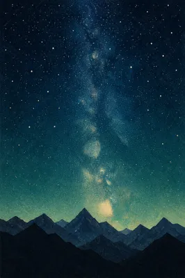 Emerald Milky Way Over Dark Mountains