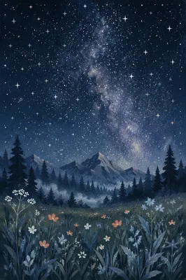 Starry Night Over Quiet Alpine Meadow