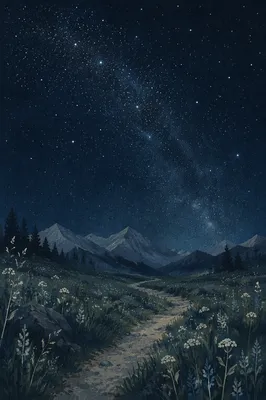Starry Night Over Quiet Alpine Meadow