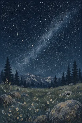 Starry Night Over Quiet Alpine Meadow