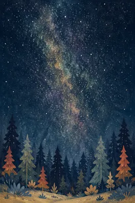 Starry Night Over Evergreen Forest