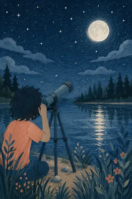 Moonlit Stargazing Beside a Quiet Lake