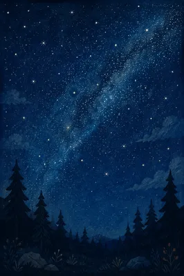 Starry Night Over Silent Pine Forest
