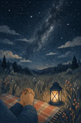 Prayer Blanket Under Starry Night Sky