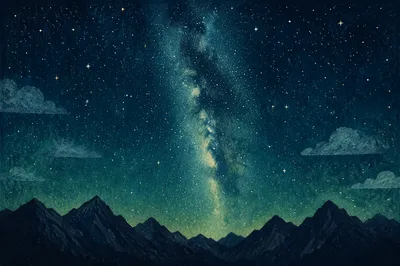 Milky Way Over Emerald Mountain Silhouettes