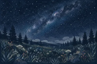 Starry Night Over Quiet Alpine Meadow