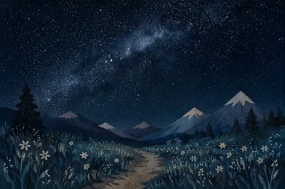 Starry Night Above Quiet Alpine Meadow