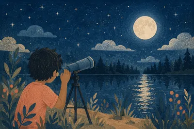 Moonlit Stargazing Beside a Quiet Lake