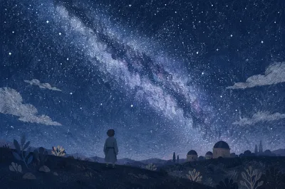 Starry Milky Way Over Quiet Hillside