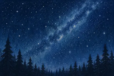 Starry Night Over Silent Pine Forest