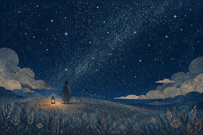 Contemplative Meadow Beneath Starry Night Sky