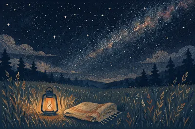 Quiet Meadow Under Starry Night Sky