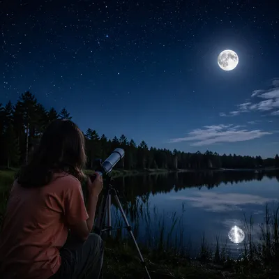 Moonlit Stargazing Beside Quiet Lake