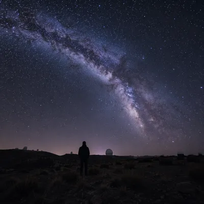 Lone Figure Under Starry Night Sky