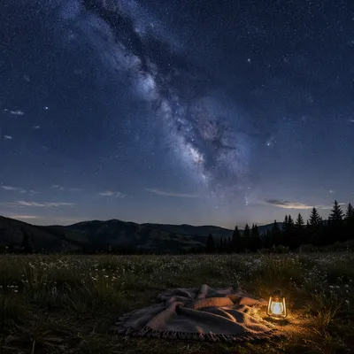 Starry Meadow Night Under the Milky Way