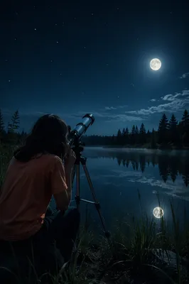 Moonlit Stargazing Beside a Quiet Lake