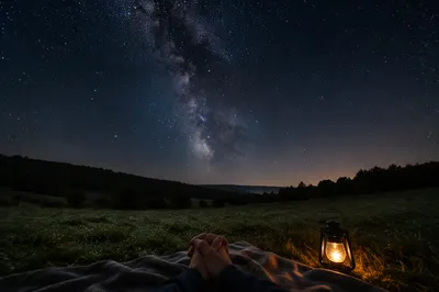 Silent Prayer Under Starry Meadow Sky