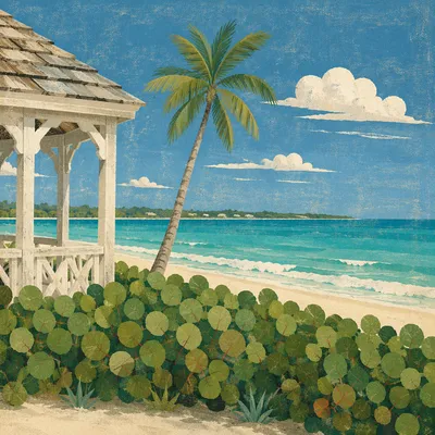 Sunny Tropical Seaside Garden Terrace