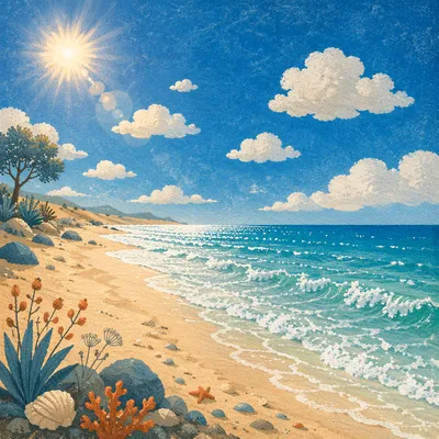 Sunny Summer Beach with Turquoise Waves