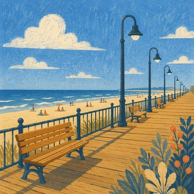 Sunny Summer Boardwalk by Blue Ocean