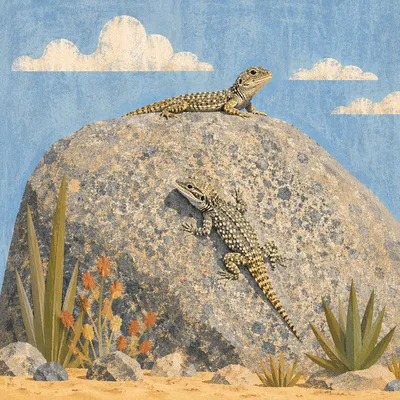 Desert Lizards Resting Under Summer Sky