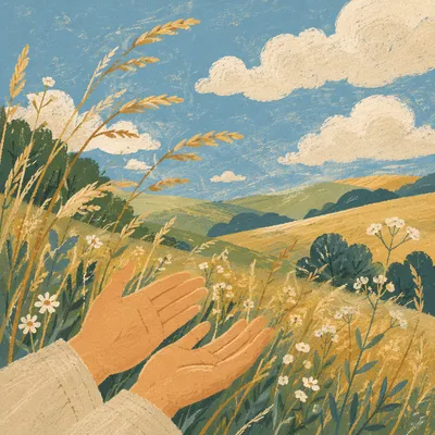 Peaceful Summer Meadow Hands in Gratitude