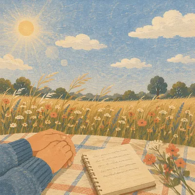 Peaceful Summer Meadow Under Blue Sky