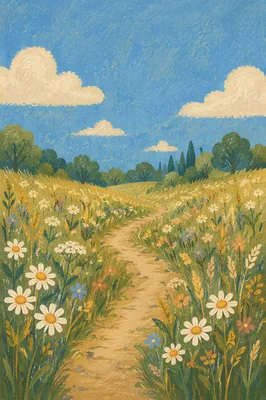 Sunny Wildflower Meadow Under Blue Sky