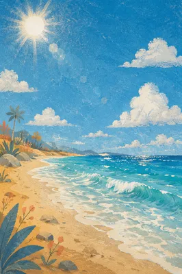 Sunny Summer Beach Under Blue Sky