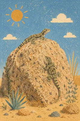 Summer Lizards on Sunlit Desert Boulder