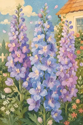 Sunny Summer Delphinium Garden Flowers