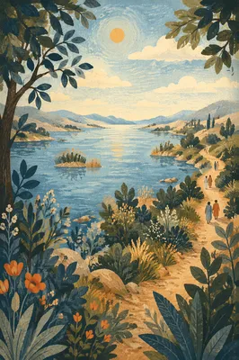 Sunny Summer Lake Overlook Through Trees