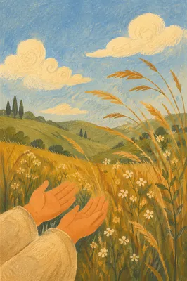 Peaceful Summer Meadow Under Blue Sky