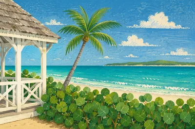 Sunny Tropical Seaside Garden Terrace