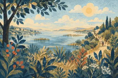 Sunny Summer Lake Overlook Through Trees