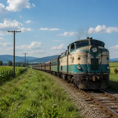 Sunny Summer Train Through Green Countryside