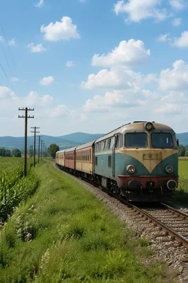 Sunny Summer Train Through Green Countryside