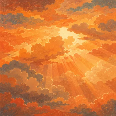 Golden Sun Rays Through Amber Clouds