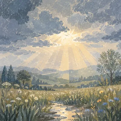 Sun Rays Through Storm Clouds Meadow
