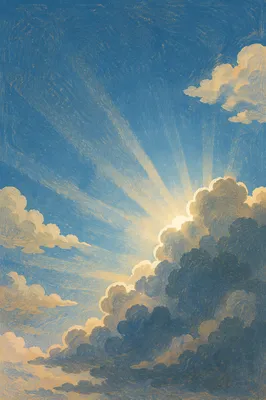 Sun Rays Breaking Through Cumulus Clouds