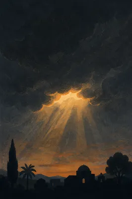 Golden Sun Rays Breaking Through Storm Clouds