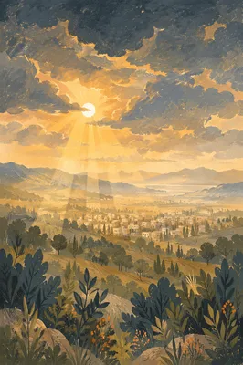 Sun Rays Breaking Through Golden Clouds