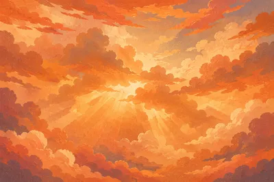 Golden Sun Rays Through Amber Clouds