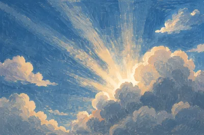 Sun Rays Breaking Through Cumulus Clouds