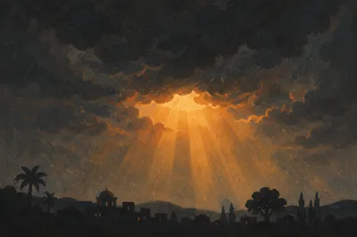 Golden Sun Rays Through Storm Clouds